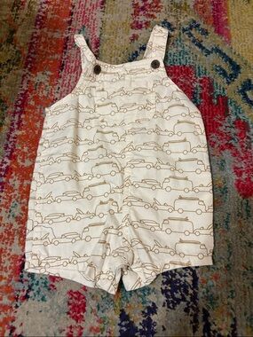 Cream Baby Romper with Car Print